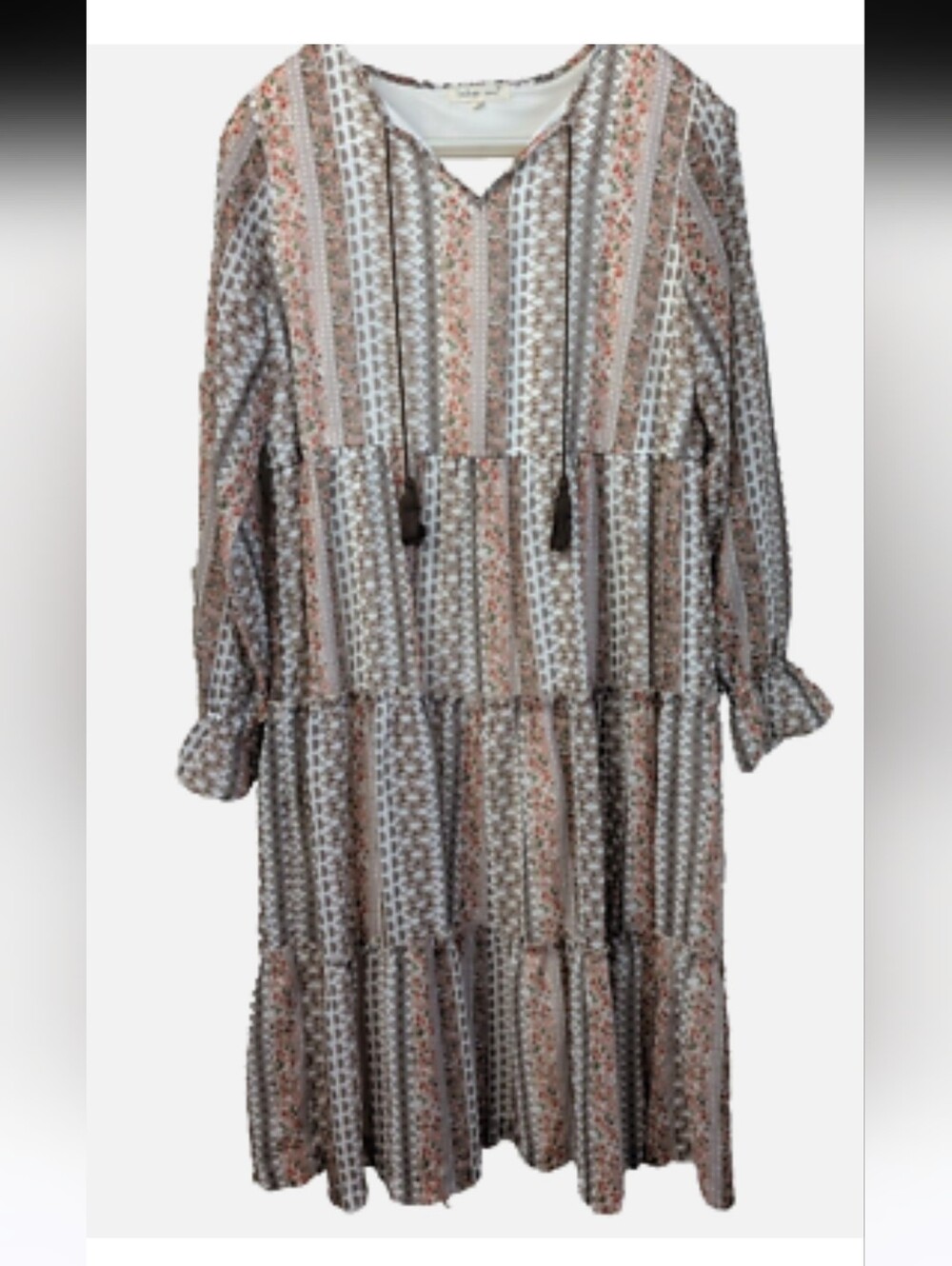 Indigo Soul Boho Earth-Tone Tiered Maxi | Long Sleeve Peasant Dresss | Tassel